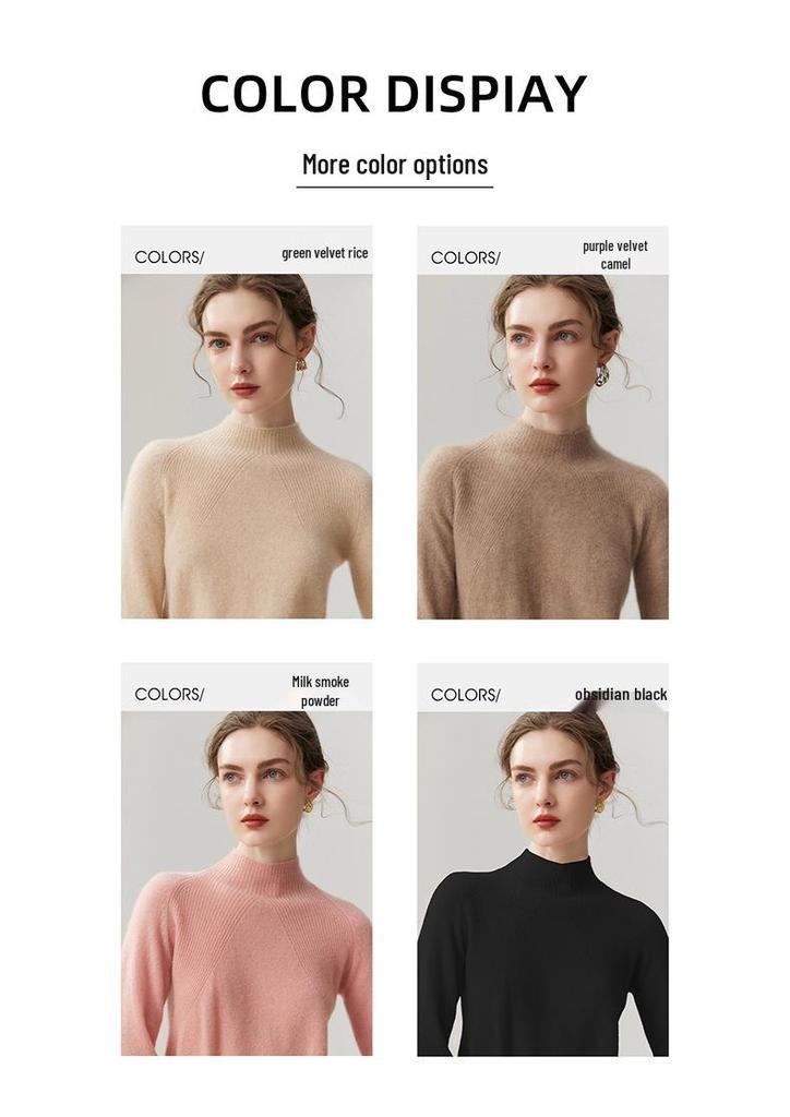 Lekasha 100% Pure Cashmere Women's Loose-Fit 12-Gauge Half-High Neck Sweater Base Layer