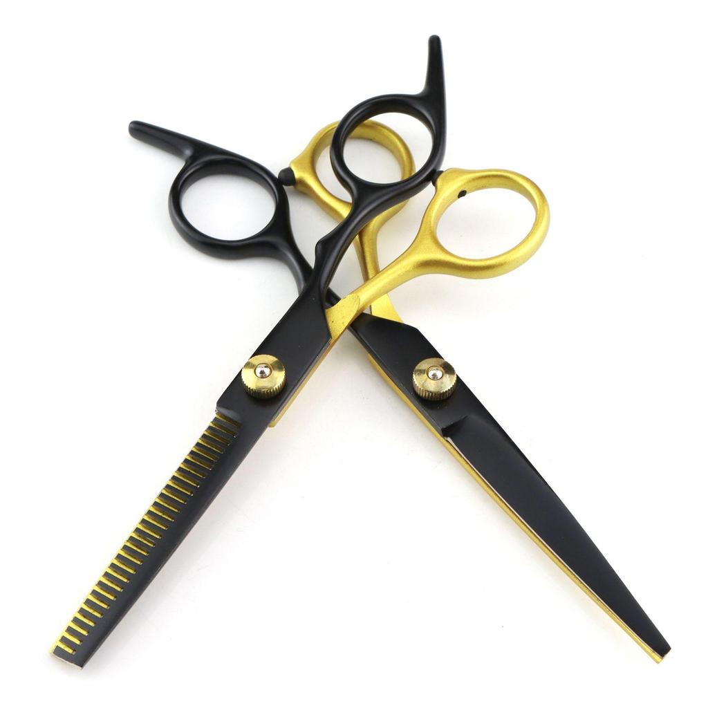 6.0" Black & Gold Hairdressing Scissors - Straight & Thinning Shears for Bangs