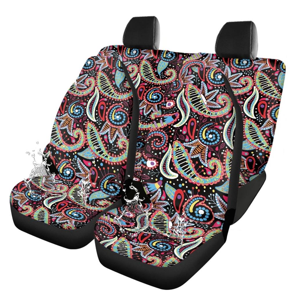 Waterproof Auto Seat Protectors Full Set Abstract Digital Print Airbag Compatible Front Rear Seat Covers Non-Slip Durable for All Cars