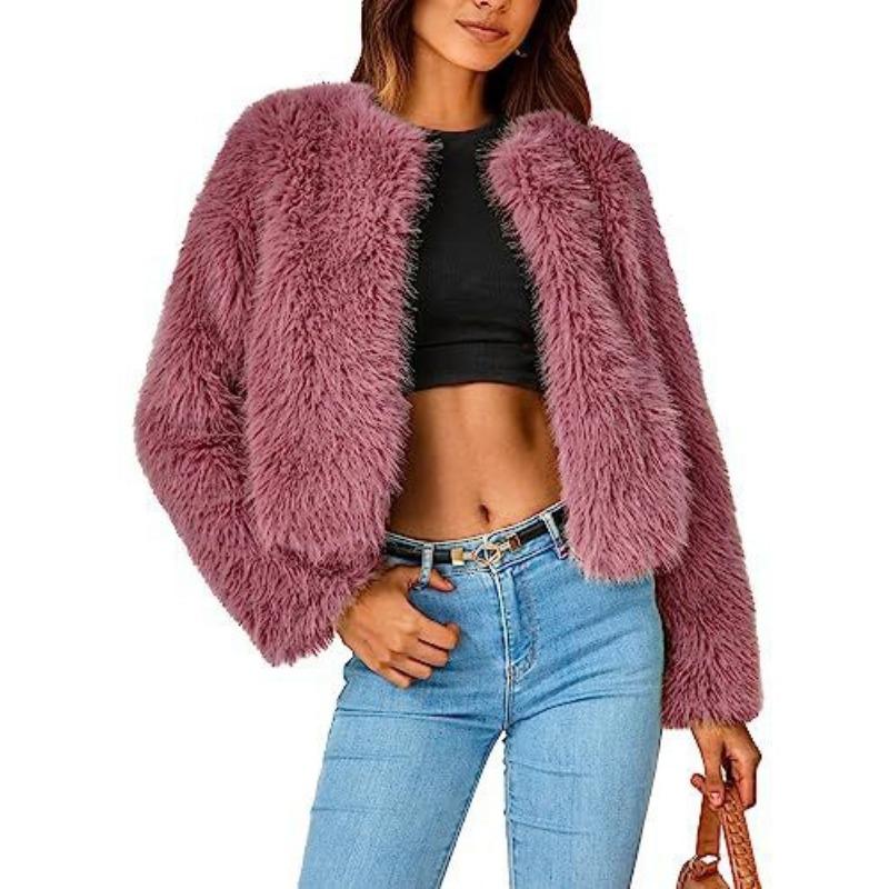 Winter Jacket Short Jacket Faux Fur Long-sleeved Pockets Thermal Jacket Autumn and Winter Clothes