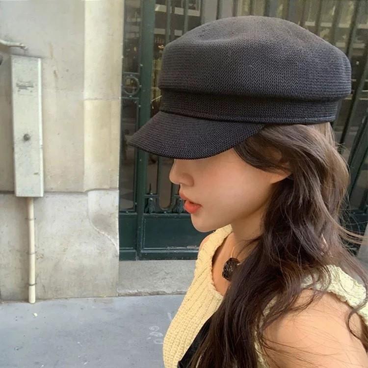 Spring and Autumn Simple Newsboy Hat White Black Cap Female Casual Sunshade Artist Hat Show Face Small Octagonal Hat Tide