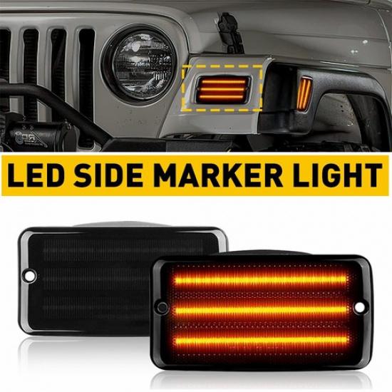 2pcs Front Bumper LED Marker Side Lights For 1997-2006 Jeep Wrangler TJ Smoked A