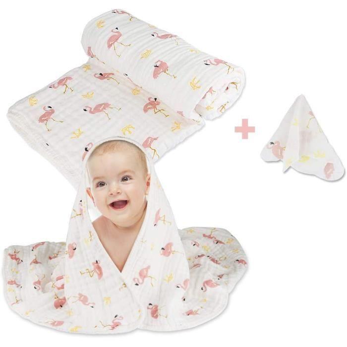 Couverture Emmaillotage Bebe, Mousseline Lange Couverture, 110x110 cm Bébé Swaddle, Respirant Coton Couverture pour Garçons ou Fille