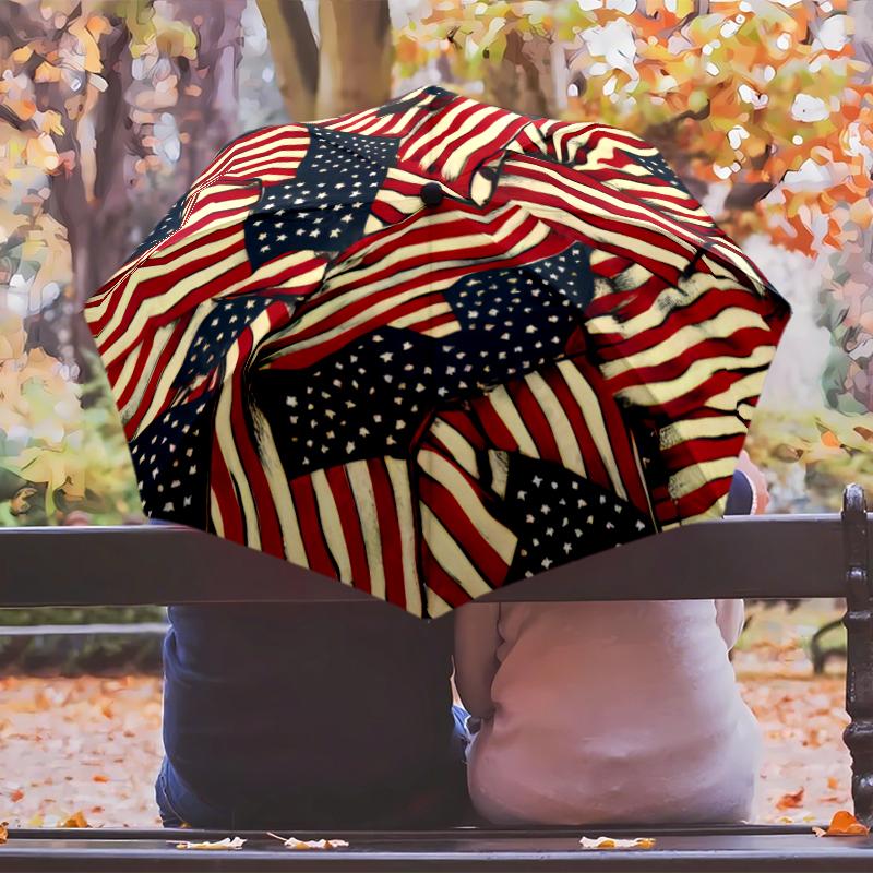 American Flag Fashionable Automatic Opening/Closing Folding Umbrella. Portable and Foldable, Ideal for Gift, Travel, and Daily Use