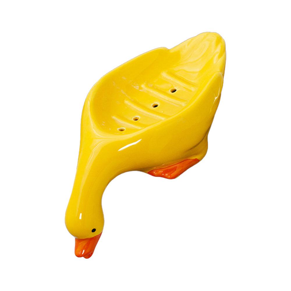Duck Shape Soap Box Creative Ceramic Drain Soap Dish Bathroom Soap Storage Holder Household Shower Container Sponges Drainer Dry
