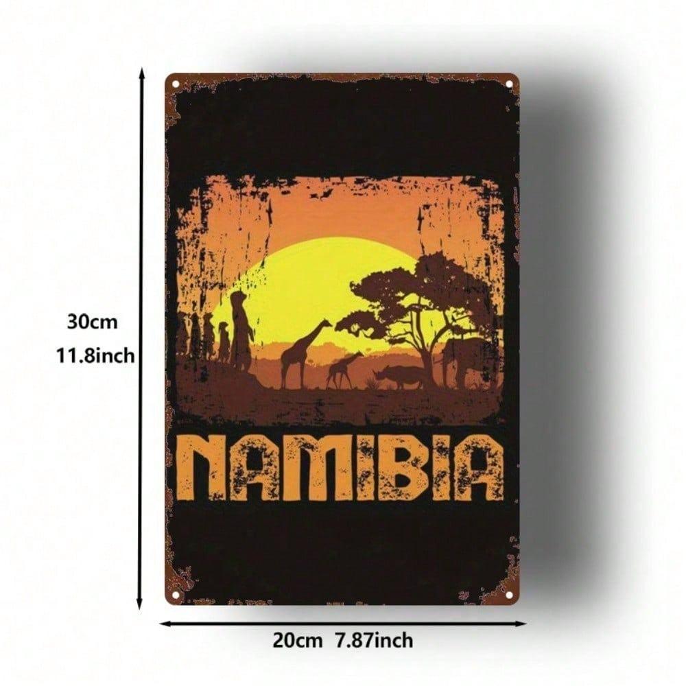 1pc 8x12 Inch Namibian Wildlife Silhouette Metal Sign Vintage Square Iron Plaque Rustic Wall Decor