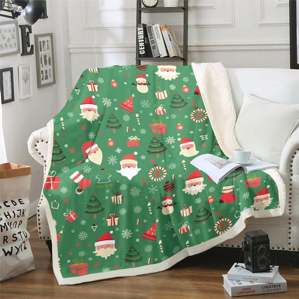 Merry Christmas Fleece Blanket for Kids Boys Girls Xmas Gnome Santa Claus Sherpa Blanket, Happy New Year Blanket Festival Themed
