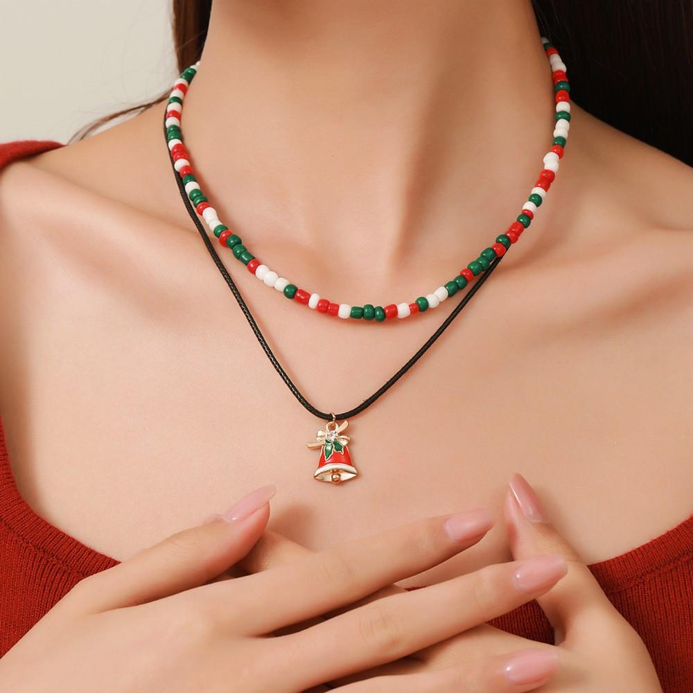 Snowflake Christmas Tree Santa Claus Pendant Chokers Women's Christmas Colorful Beads Necklace Collarbone Chain Xmas Gifts