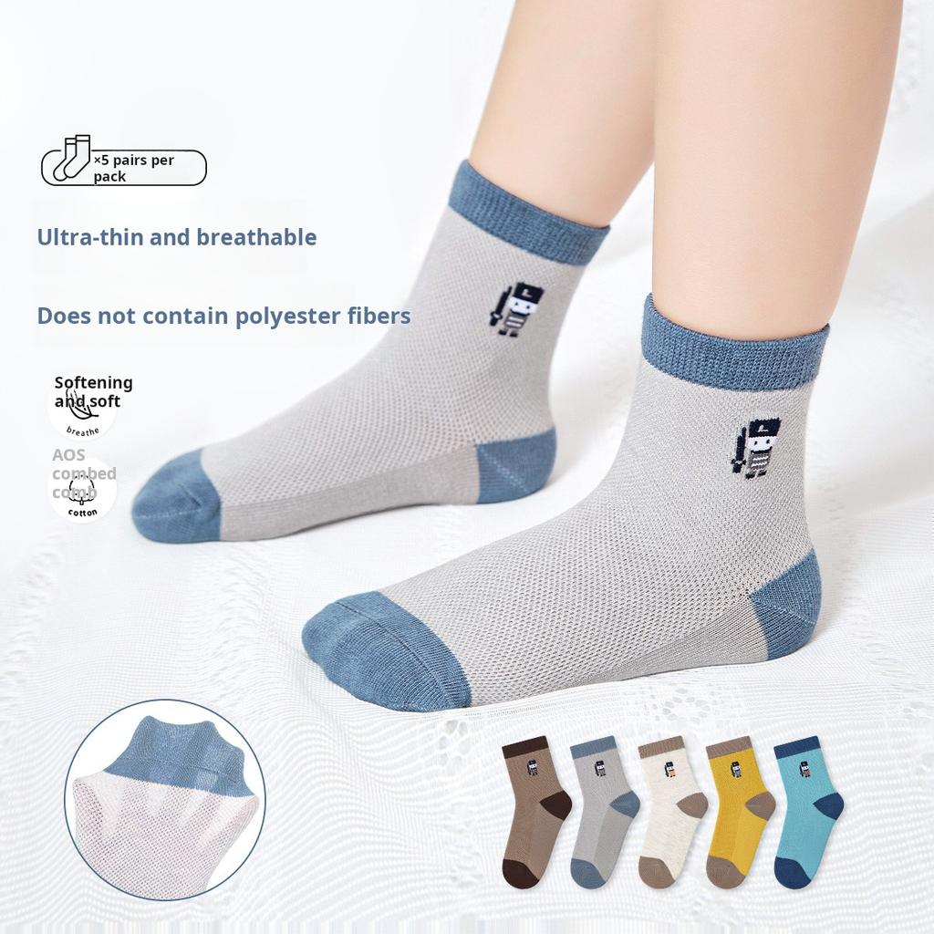 5 Pairs of Boys' Socks, Mid Length Socks, Comfortable and Skin Friendly, Without Smelly Feet