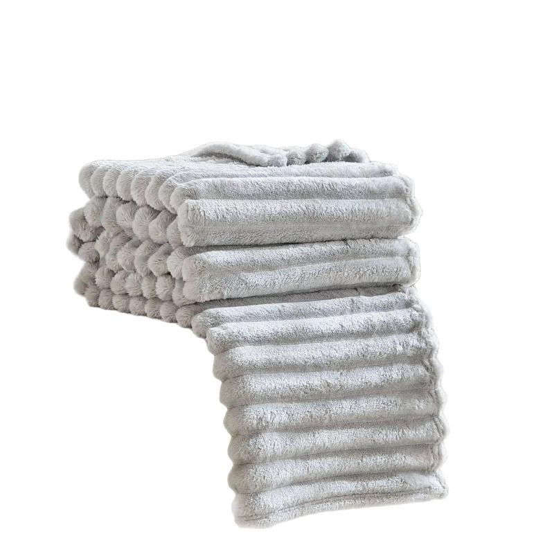 Ribbed Flannel Blanket Wholesale Double Sided Thickened Nap Throw Winter Cover Blanket for Home Office Use