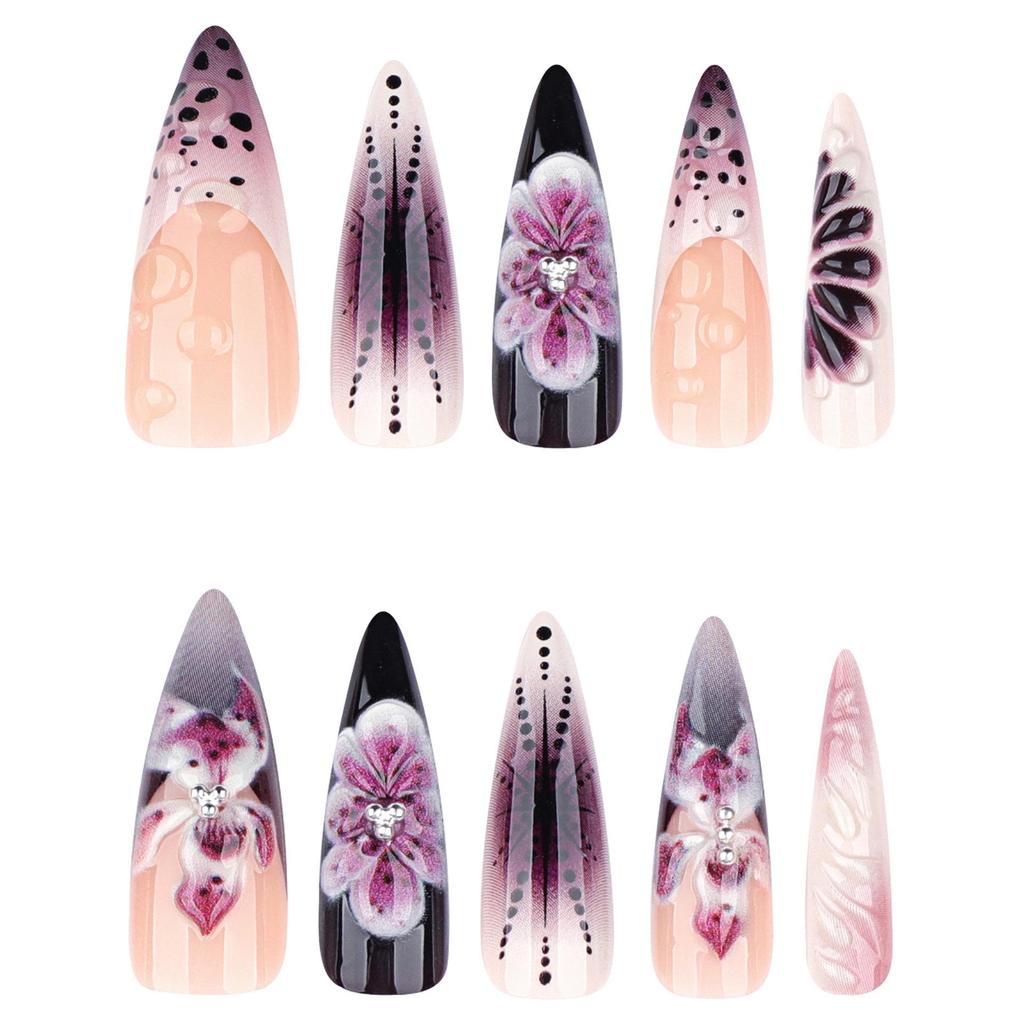 3D Florale Lange Spitze Französischer Stil Tragbare Nagelkunstspitzen