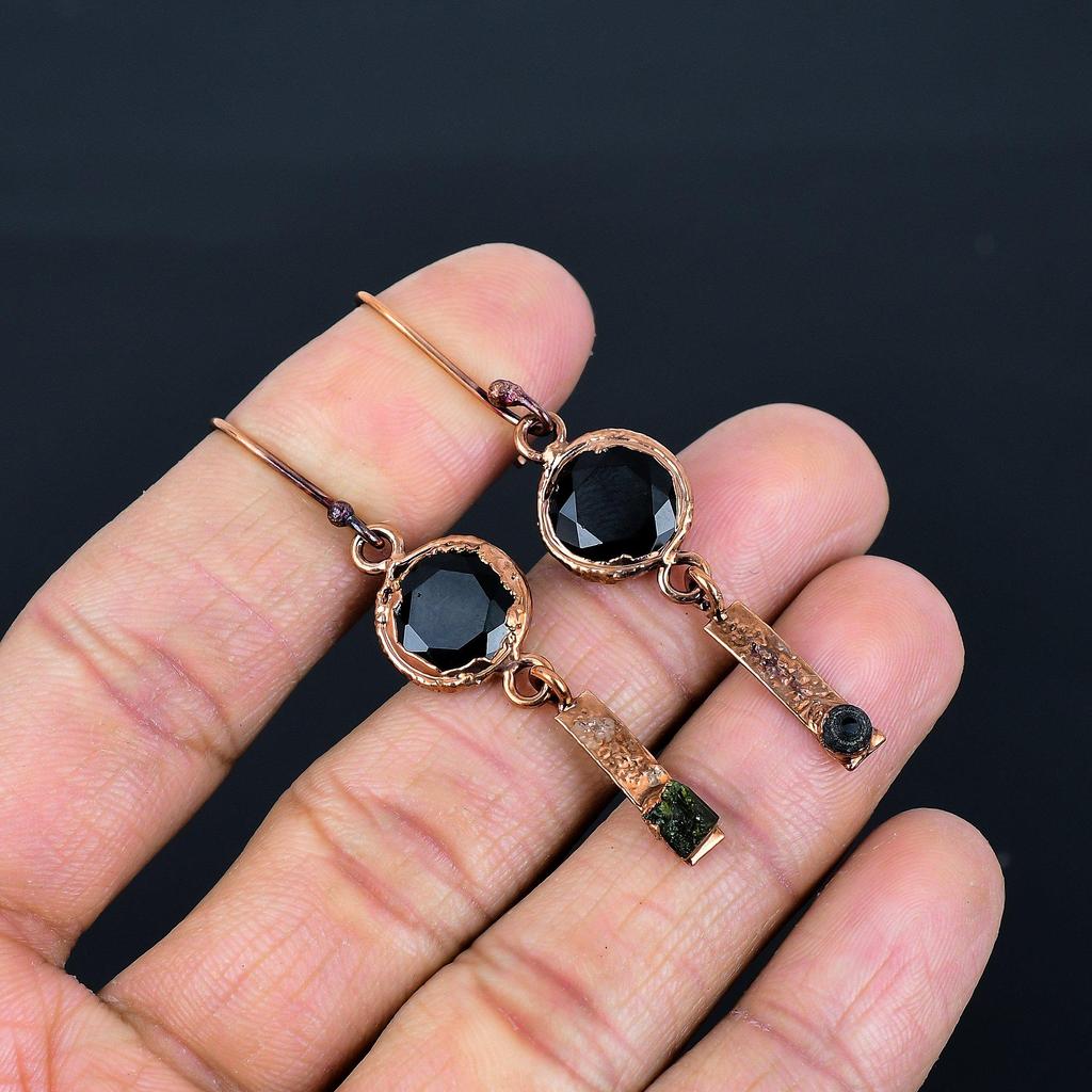 Black Spinel Earrings, Copper Electroformed Earrings Handmade Gemstone Jewelry, Gifts For Wife Brand New Earrings