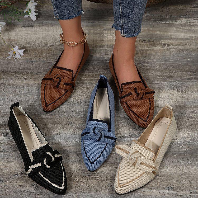 2024 Breathable Lightweight Slip-on Fashion Shoes with Bow, Pointed Toe, and Plus Size Options