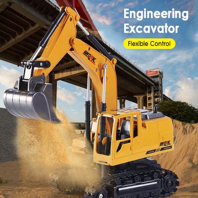 Excavadora de control remoto inalámbrica de 8 canales y aleación de 2,4 G, escala 1:24, juguete de control remoto, camión de control remoto