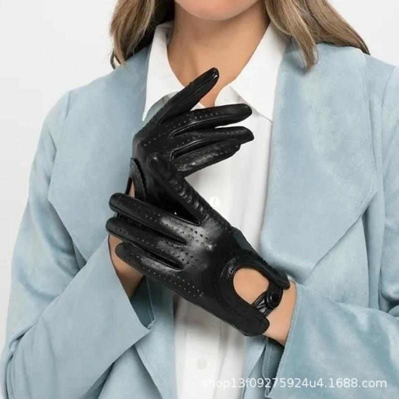 

Spring, summer and autumn thin driving and riding retro motorcycle breathable punching first layer lambskin M чёрный