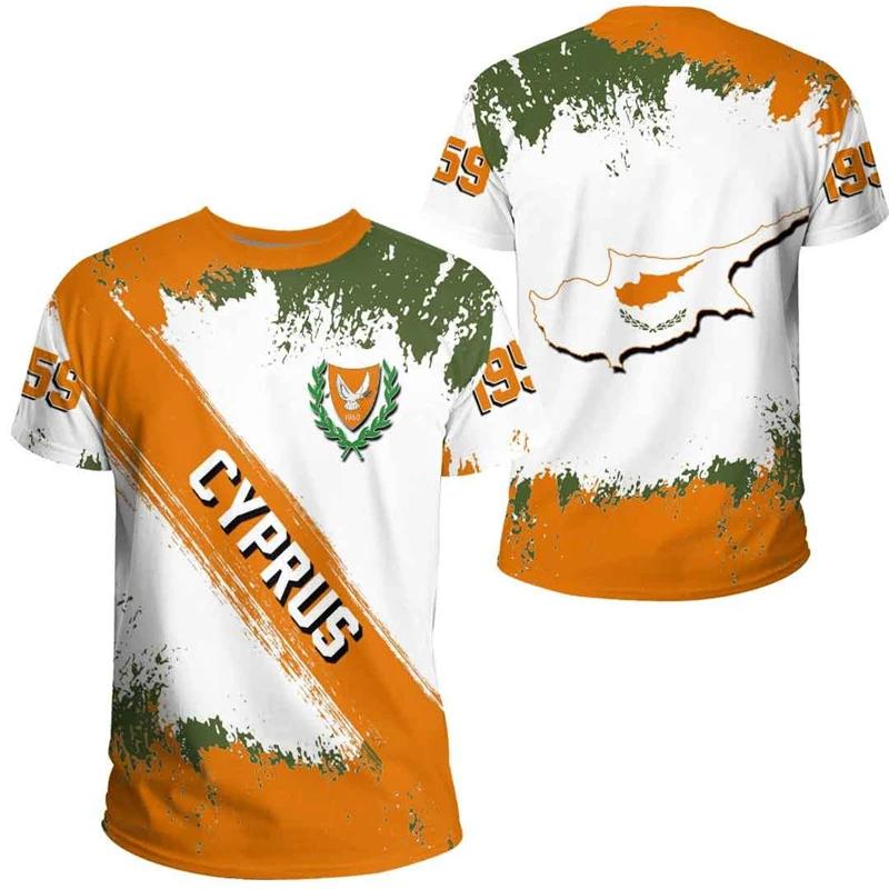 Μοντέρνα Ποδοσφαιρικά T-shirts με Γραφικό Σημαία Κύπρου Καλοκαιρινά Casual Με Στρογγυλή Λαιμόκοψη 3D Τυπωμένα T-shirts Εθνικό Έμβλημα Χαλαρά Αναπνέοντα T-shirts