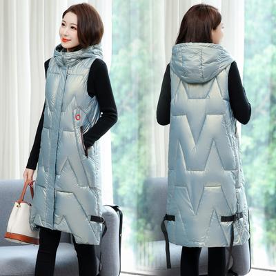 Women's Autumn and Winter Plus Size Long Solid Colour Hooded Down Jacket Vest Warm Loose Zipper Outerwear