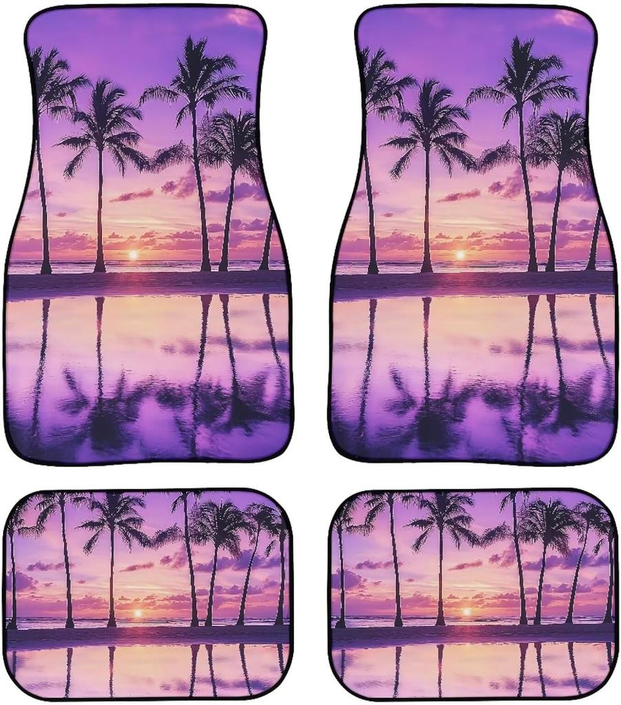 Universal Fit Auto Carpet Floor Mats Set of 4 for Women Girls Decorative Boho Floral Print Car Floor Mats Front & Rear Liners Set