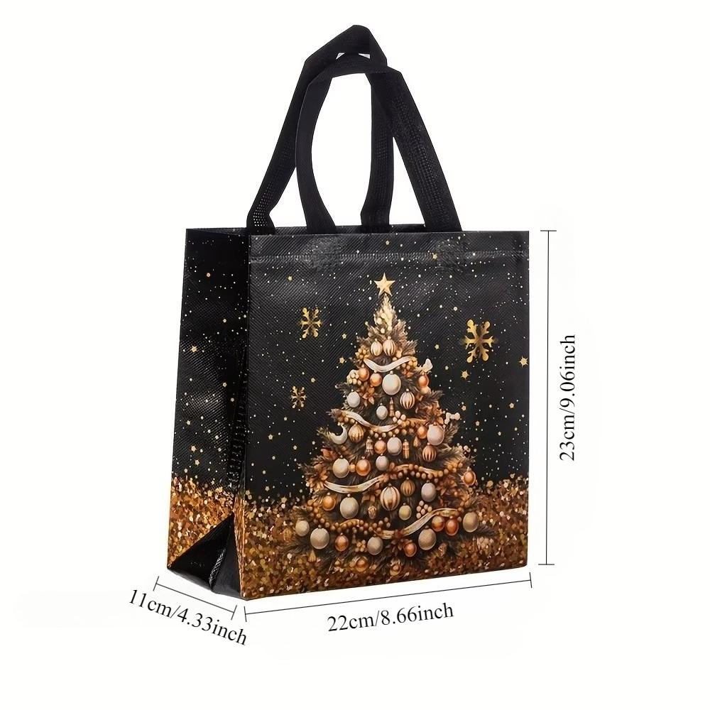 12/20 stuks Feestelijke Kerstcadeautasjes - Sneeuwpop-, Boom- & Kousdesign, Zwart & Goudkleurig met Handvatten, Kerstcadeautasjes