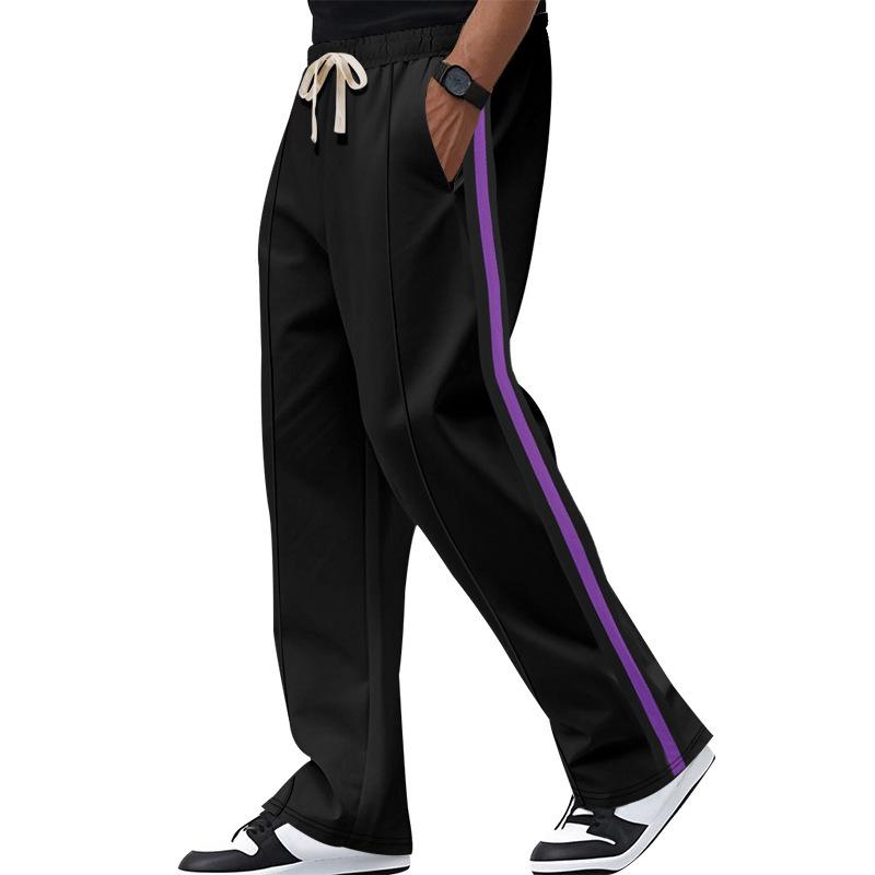 High Street Hip-Hop Men's Jacquard Contrast-Striped Sports Flared Casual Sweatpants