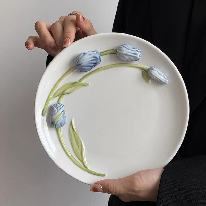 Tulpenbecher Geprägt Handbemalt Ins Style Tasse Kaffeetasse und Untertasse Keramiktasse Zuhause Kreative Wassertasse Teller