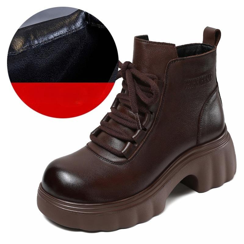 

Fall/Winter New Style Women s Shoes: Thick-soled Short Boots, Leather Boots, Heightening Shoes, Leather Shoes 40 коричневий