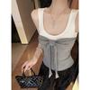 Hong Kong style with chest pad contrasting color bow sling small vest women's summer beauty back strap design sense top tide