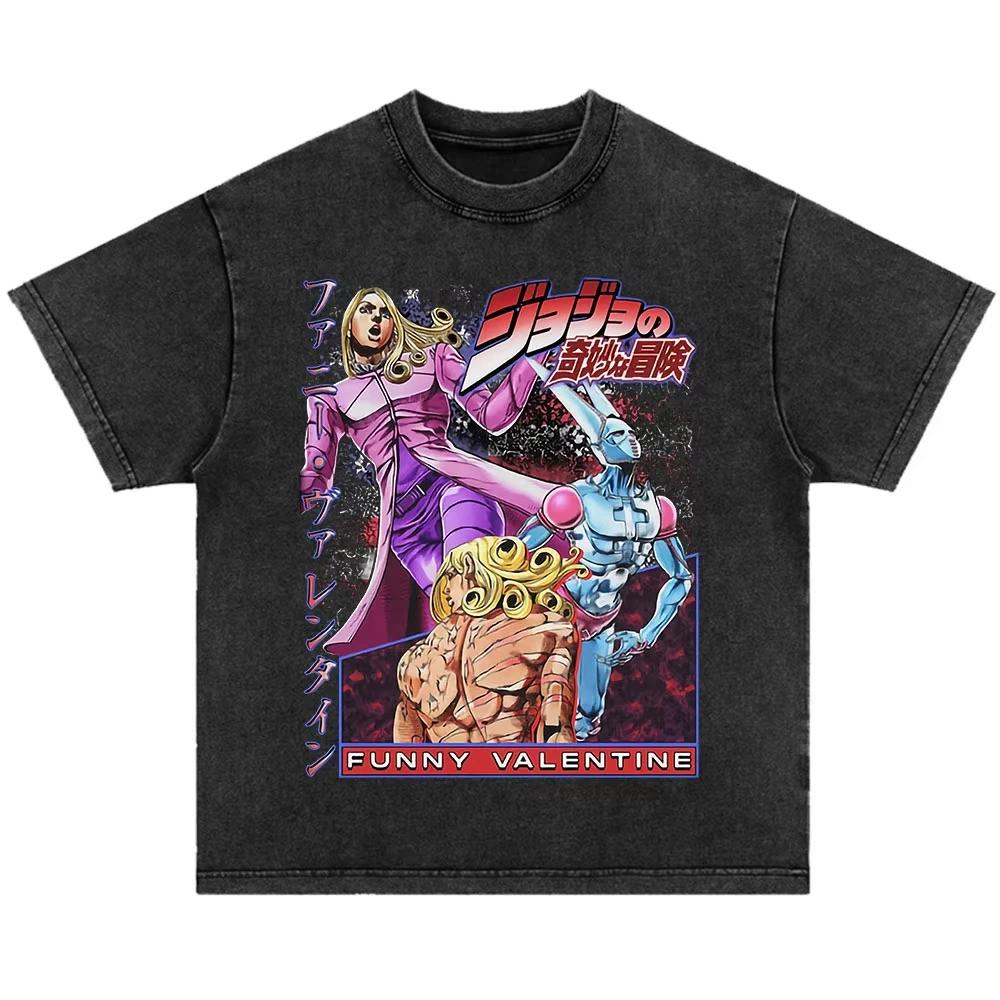 Japanese Anime Jojo Bizarre Adventure Vintage Washed T-Shirt Killer Queen Graphic T Shirts Men Women Cosplay Oversized T-shirt