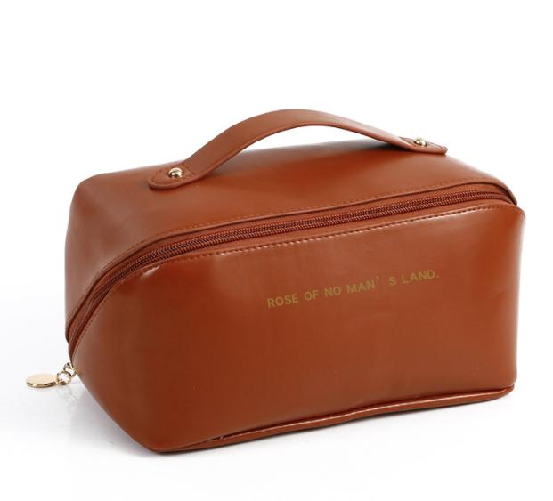 Stor Reisekosmetikkveske i PU-lær for kvinner Kosmetikkorganisator Sminkeveske med høy kapasitet Oppbevaringspose for kvinnelig sminke Sminkeboks