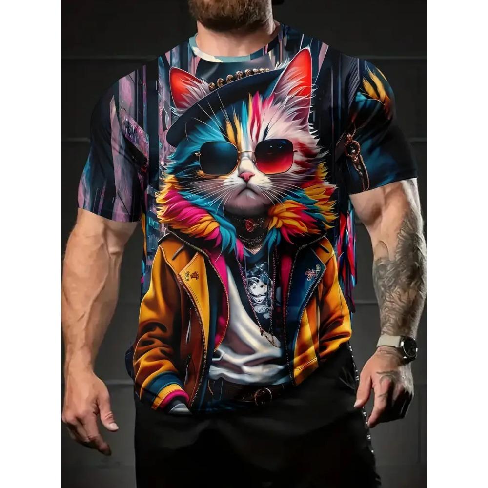 T-Shirts for Kids Funny Cat Print Summer Casual O-Neck Short Sleeve Tee Tops Fashion Breathable Pullover Street Children's Clothing