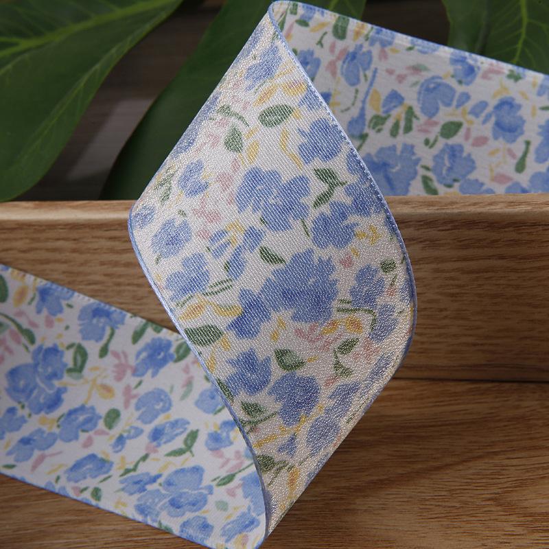 

5yards Elegant Pastoral Flower Printed Ribbon for Clothing Sewing Supplies DIY Hair Bows Gift Wrapping Craft Accessories 40mm-5yards