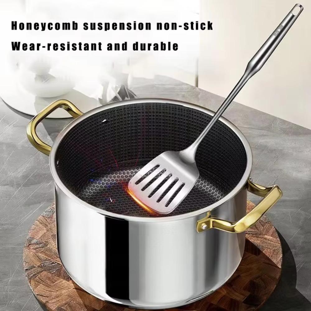 Honeycomb Bottom Non-stick Pot with Glass Lid Slow Cooker Stainless Steel Soup Pot Dormitory