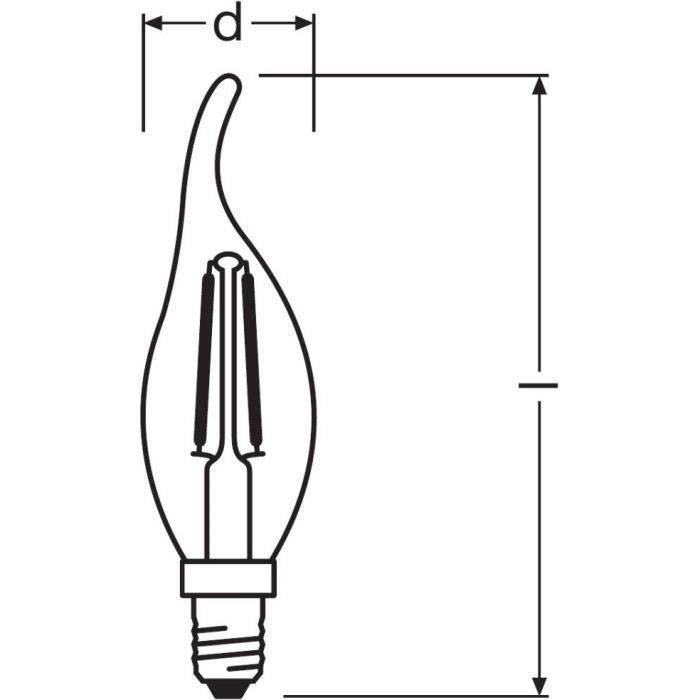 OSRAM Ampoule LED flamme coup de vent clair filament 4W E14 - Blanc chaud