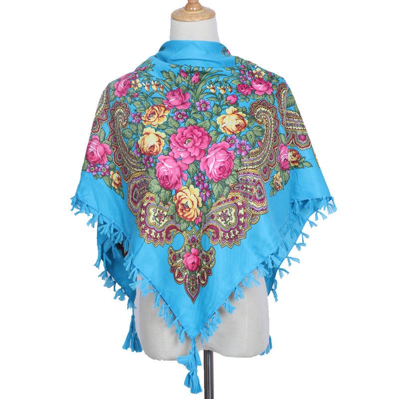 Hijab Ukrainian Embroidery Style Headscarf For Women Square Print Warm Due Head Cotton Blend Scarf Vintage Bandana Shawl 35.5In