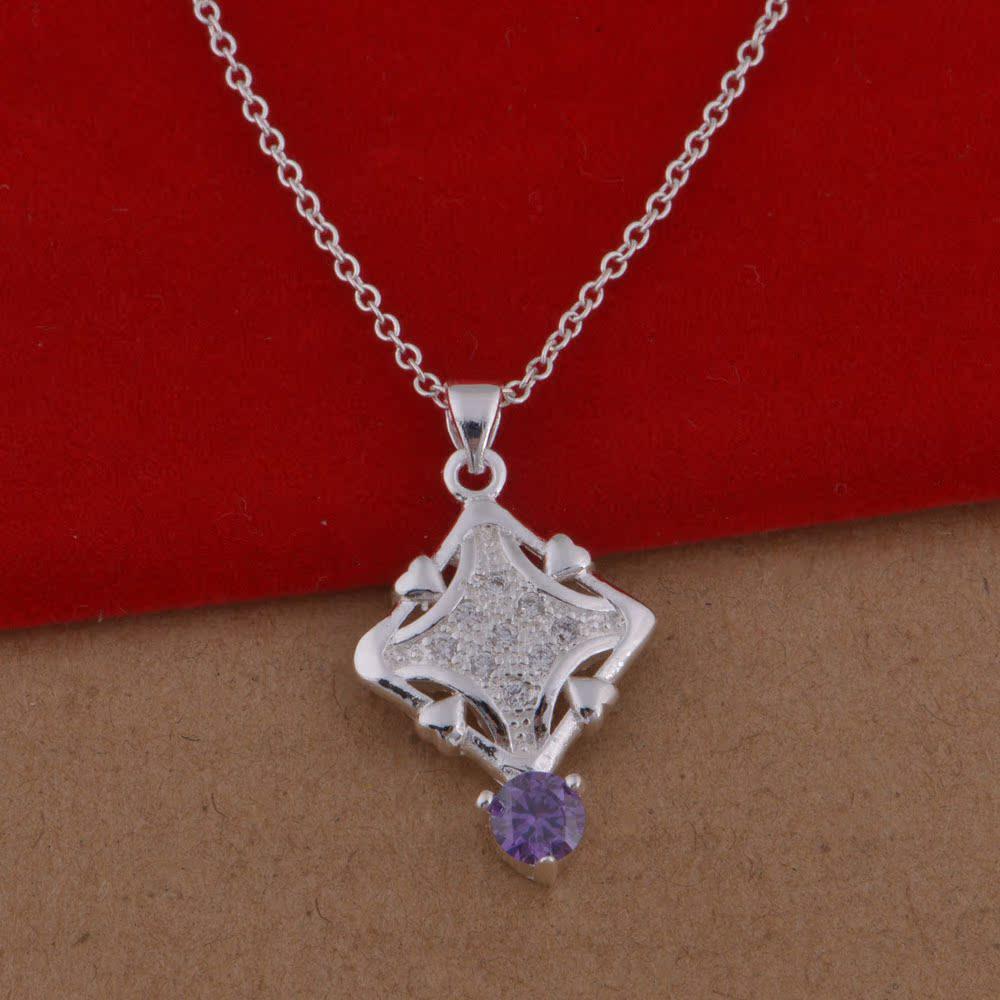 

925 Sterling Silver Plated Korean-Style Medal Necklace with Inlaid Diamonds