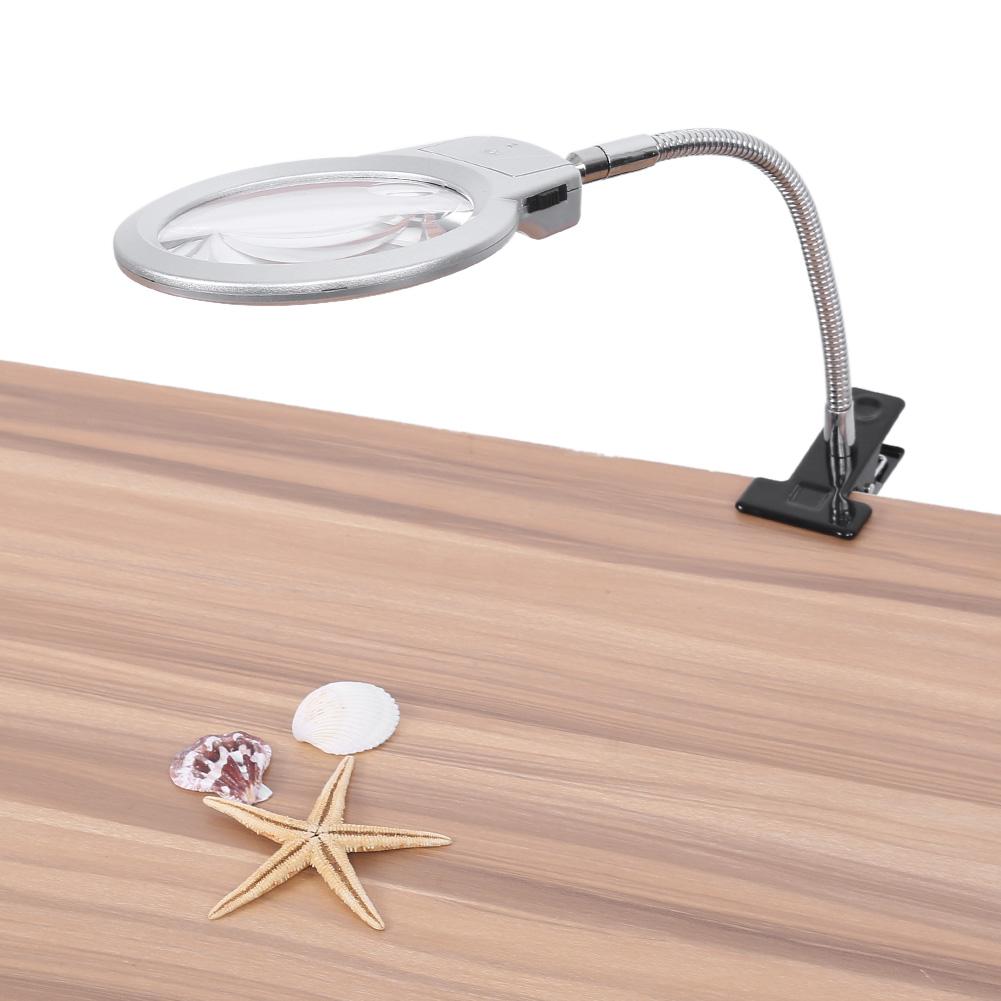 Large Lens Table Top Desk Lamp Lighted Magnifier Magnifying Glass With LED Light Clamp