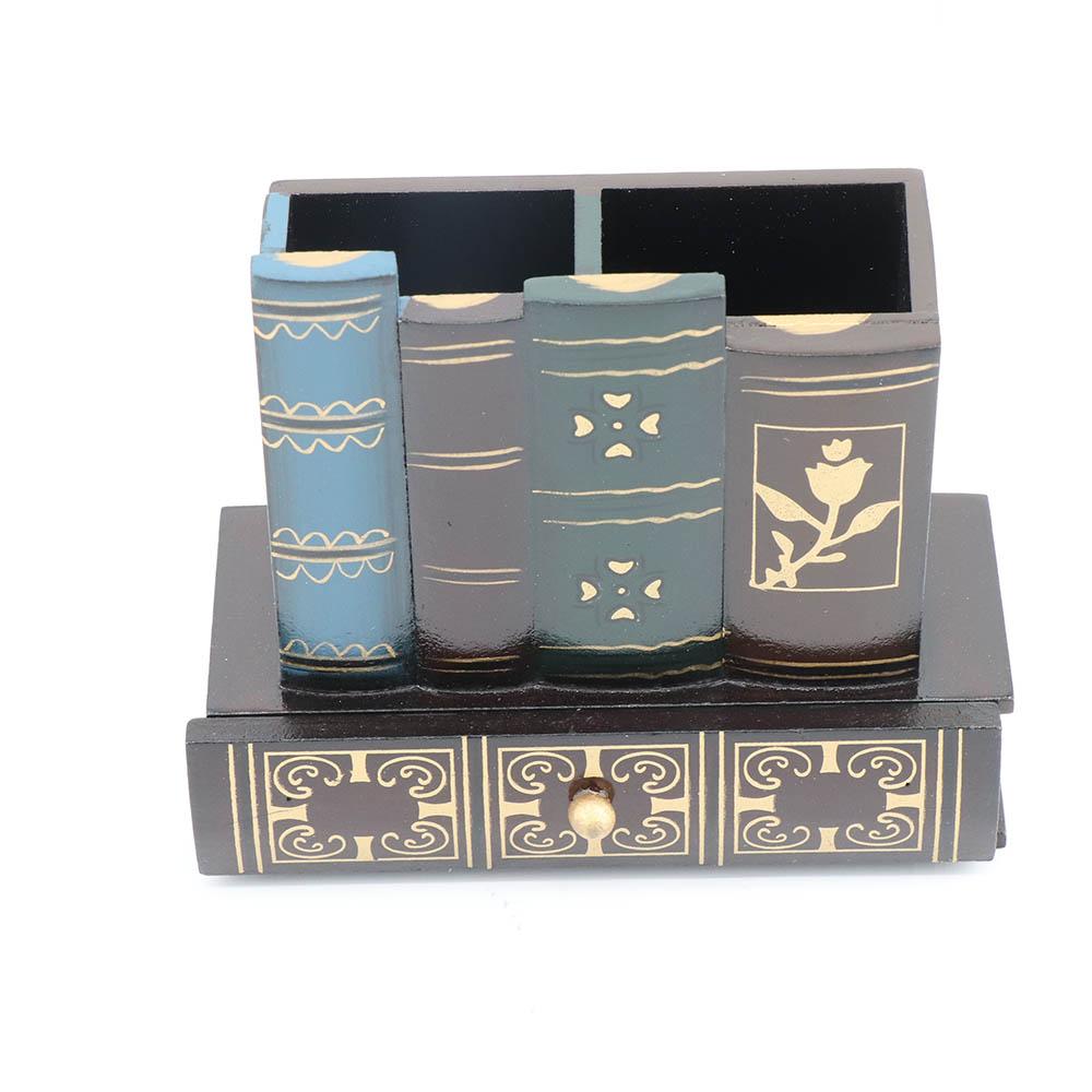 Decoration Drawers Stationery Holder Desk Organizer Pen Case Book Shape Pen Holder Retro Wood