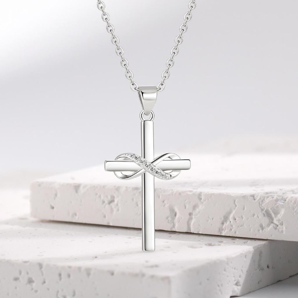 European-American Hip-Hop Infinity Pendant Necklace - Women's Trendy Glossy Cross Design