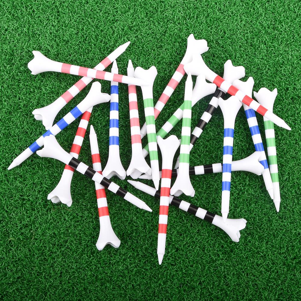 20pcs/Bag Plastic Golf Tee With Red/Black/Blue/Pink/Green Stripe Marking, Durable, Golf Supplies