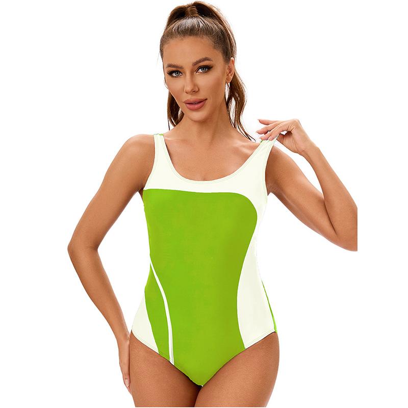 

Жіночий суцільний купальник Color Block з дизайном Racerback - Нейлоновий купальний костюм для пляжу, басейну та активного відпочинку на воді 3XL зелений/білий