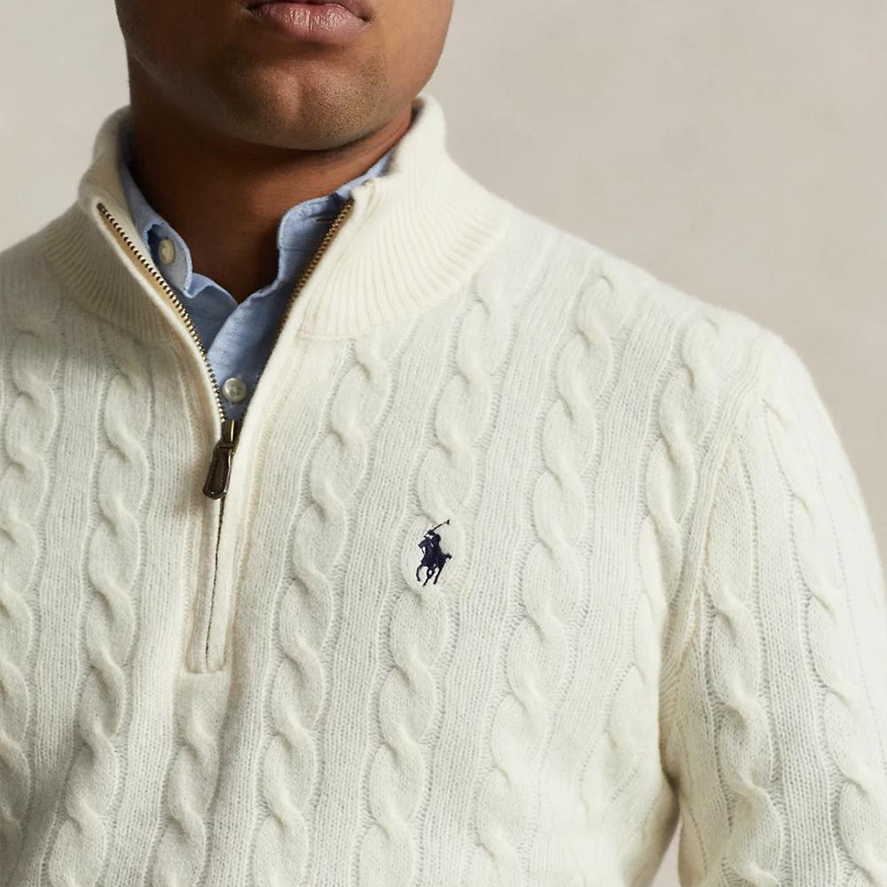 Polo Ralph Lauren Solid Color Cable Knit Fashion Sweater Men Sweater Cream MNPOSWE16821679