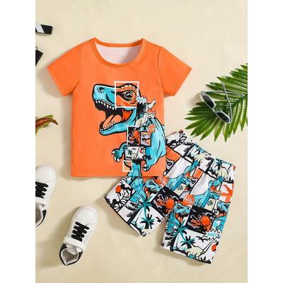 Boys' Comfortable 3D Print Cool and Trendy Dinosaur Casual Set