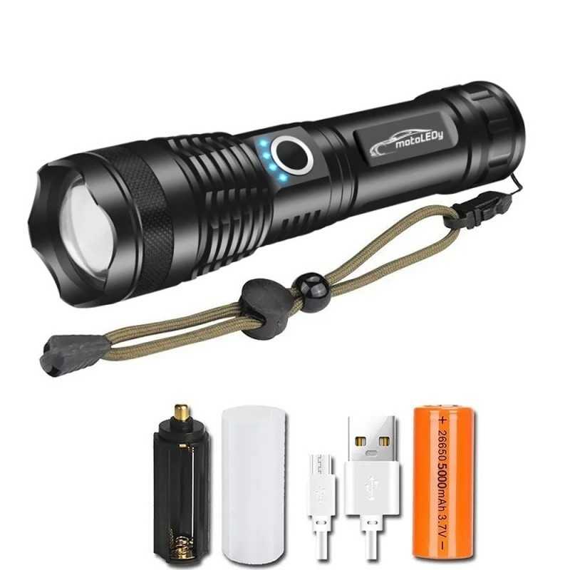 Powerful LED Tactical Flashlight 10000lm 600m USB C