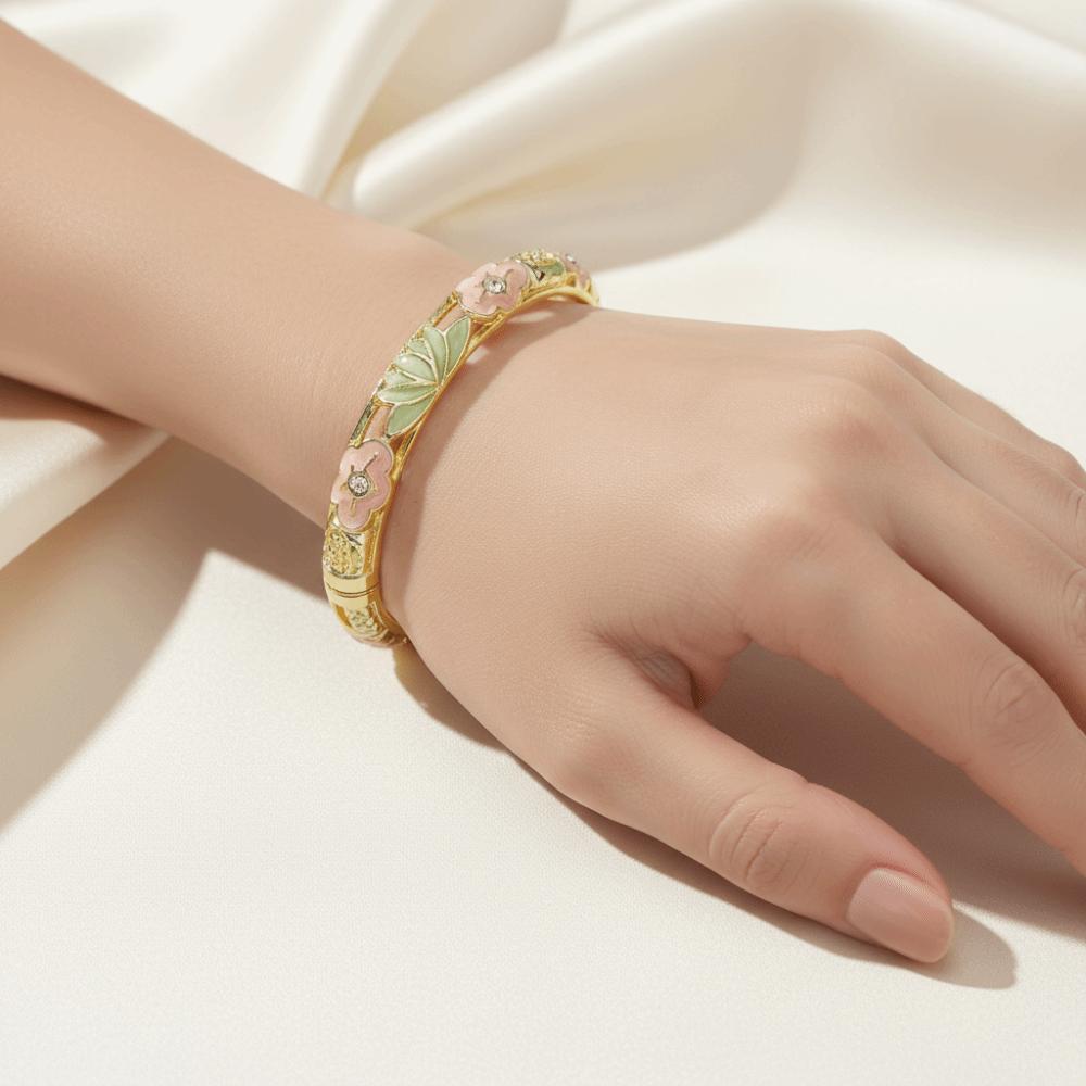 Hollow Out Chinese Flower Bangle Enamel Women's Hand Bracelet Gifts for Women Girl
