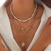 French Retro Small Rice Pearl Necklace Female, Temperament Cold Wind Diamond Sun Pendant Collarbone Necklace