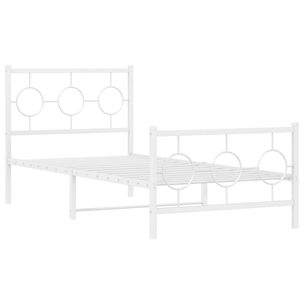 Metal Bed Frame with Headboard and Footboard White 90 x 190 cm