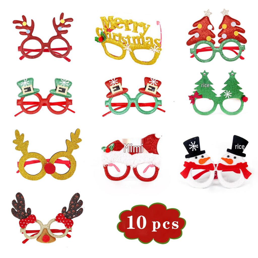 Christmas Antler Glasses & Santa Hat Set for Adults and Kids - Gift with Santa Claus Hat & Snowman Headband