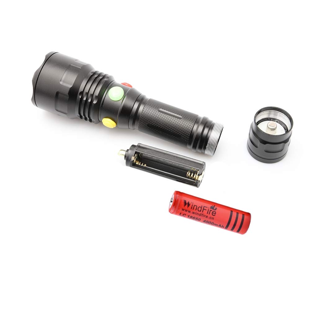WINDFIRE LED Tactical Flashlight with and White Independent Magnetic Waterproof Flashlight for Emergency Power and Night Fishing Flashlight,
