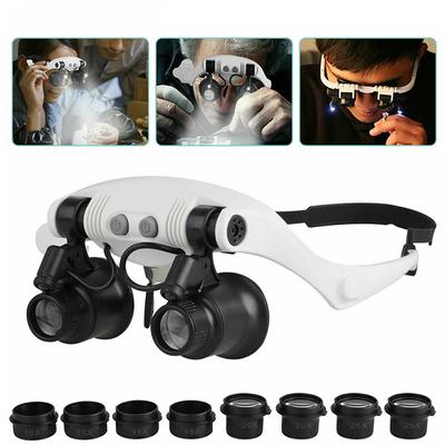 Lupas 10X 15X 20X 25X lámpara de luz LED lupa para cabeza joyero diadema lupa gafas herramienta de vidrio óptico reparación