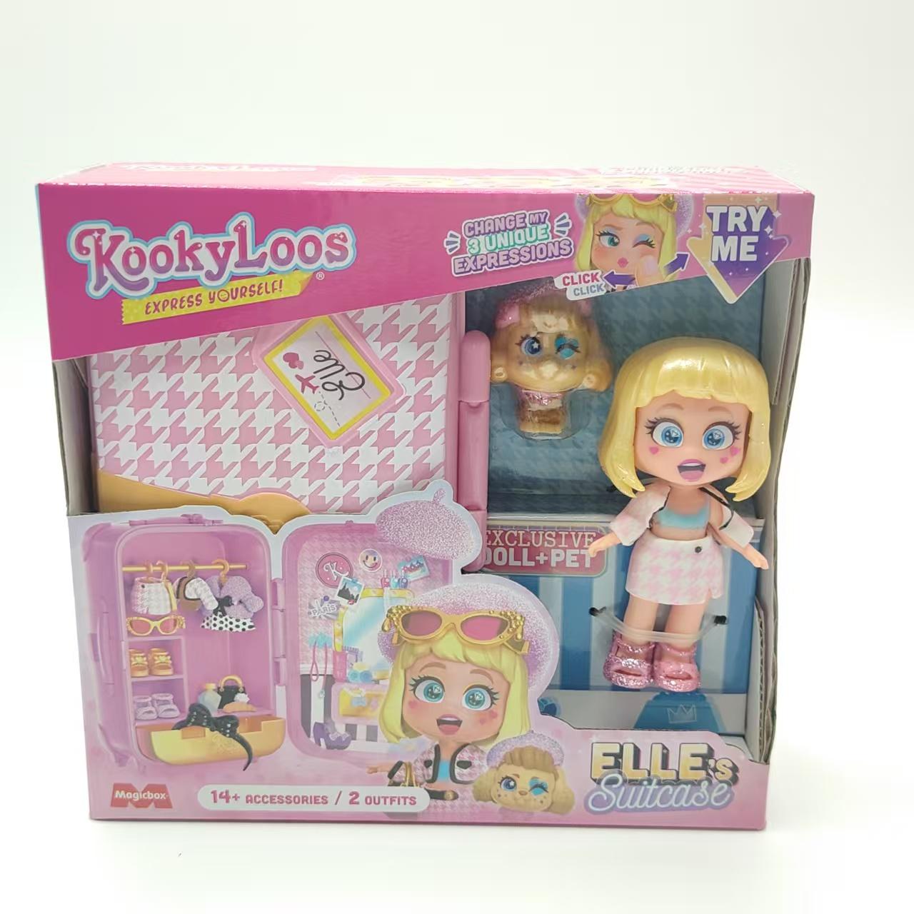 Kookyloos Suitcase Dolls Express Yourself Doll Set Change Expressions Outfits Headband and Dog Pet Girls Surprise Birthday Gift
